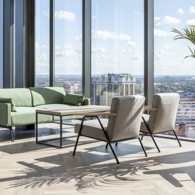 Connection Resimercial range Camden lounge chair Leo sofa and Forge table Arcadis Birmingham collaborative work spaces for employee wellbeing