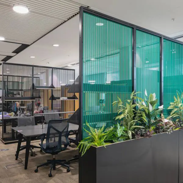Connection Harp space divider and planters AstraZeneca Macclesfield case study