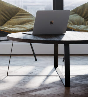 Aviary coffee table - wenge stain, black base.