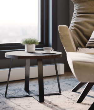 Aviary side table - wenge stain, black base.