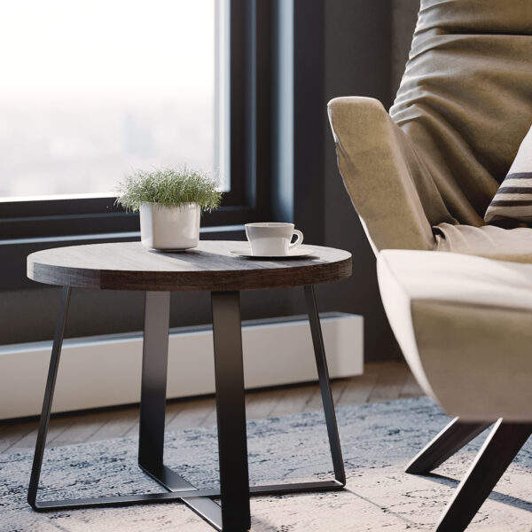 Aviary side table - wenge stain, black base.