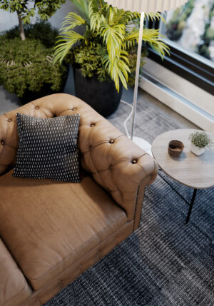 Tan leather Bloomsbury sofa