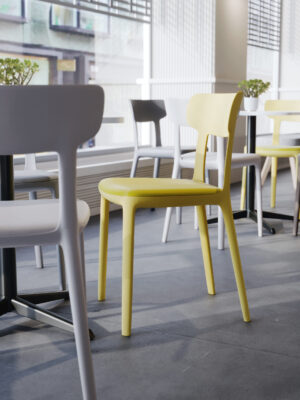 Yellow and grey Canova in work cafe setting