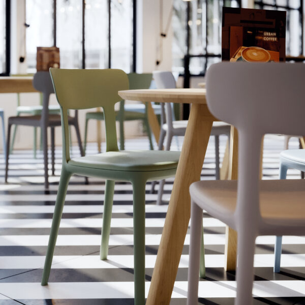 Yellow and grey Canova in work cafe setting