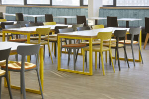 Yellow and grey Canova in work cafe setting