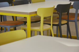 Yellow and grey Canova in work cafe setting