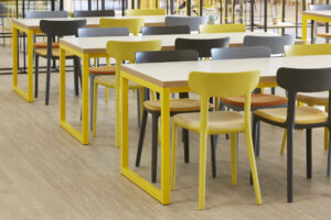 Yellow and grey Canova in work cafe setting