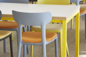 Yellow and grey Canova in work cafe setting