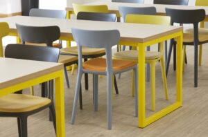 Yellow and grey Canova in work cafe setting