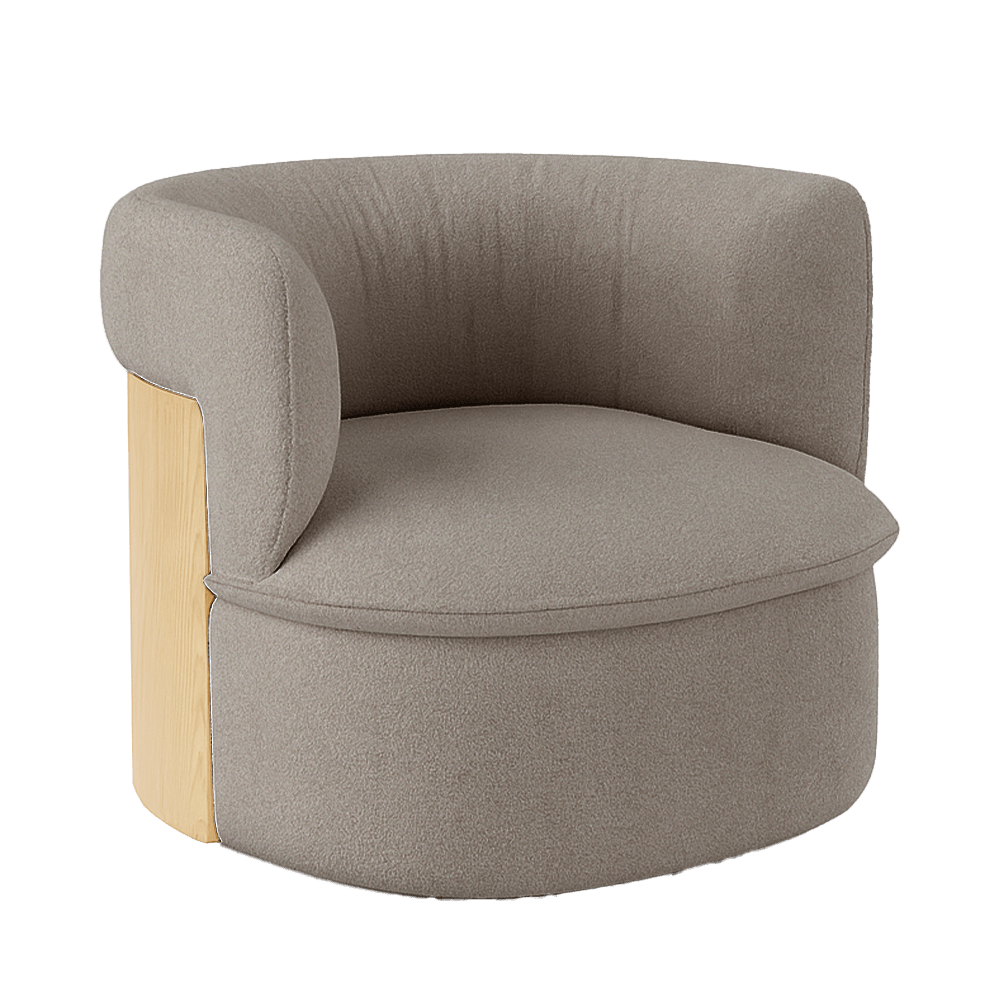 Upholstered lounge chair with ply shell and swivel base