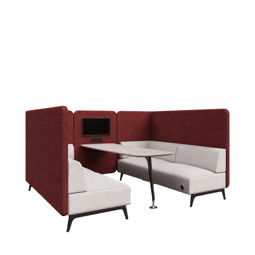 Curved high back open ended 6 seater booth